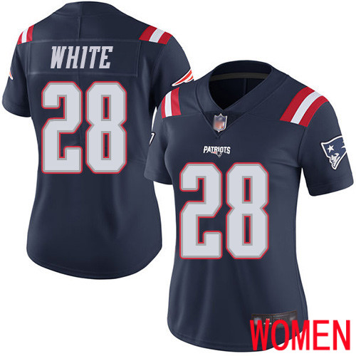 New England Patriots Football #28 Rush Vapor Limited Navy Blue Women James White NFL Jersey